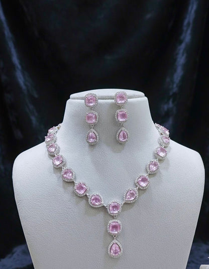 ORIGINAL AD NECKLACE WITH EARRINGS AD938BABYPINK