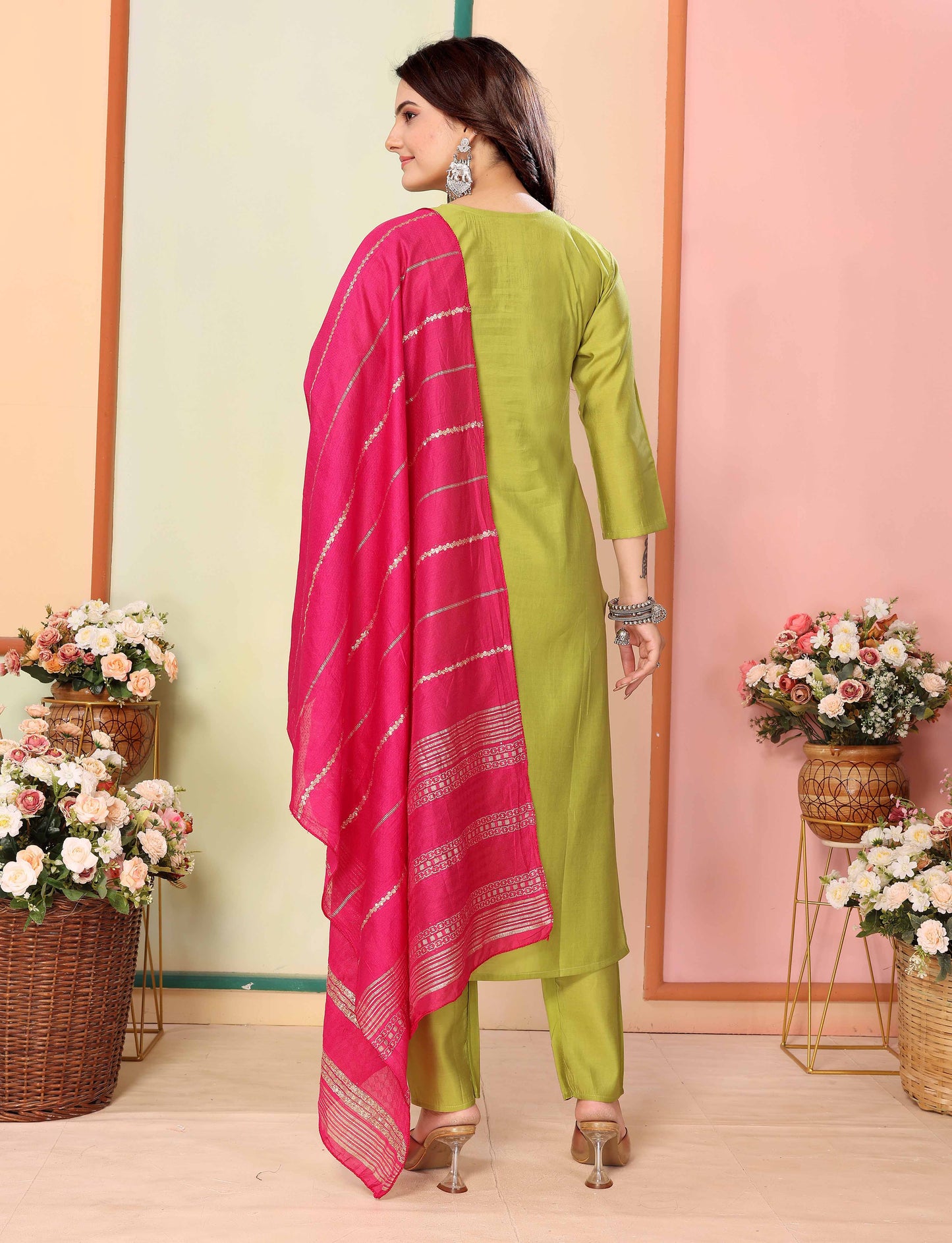 Women Embroidered Silk Kurta With Pant And Dupata Set SG-Pavitra