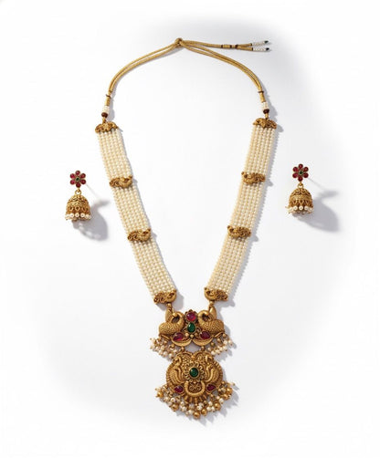 Traditional Design Temple Jewellery Set With Matching Earrings TM471WHITE
