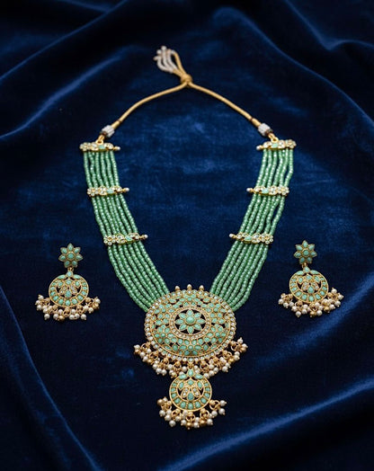 Traditional Design Temple Jewellery Set With Matching Earrings TM472SEAGREEN