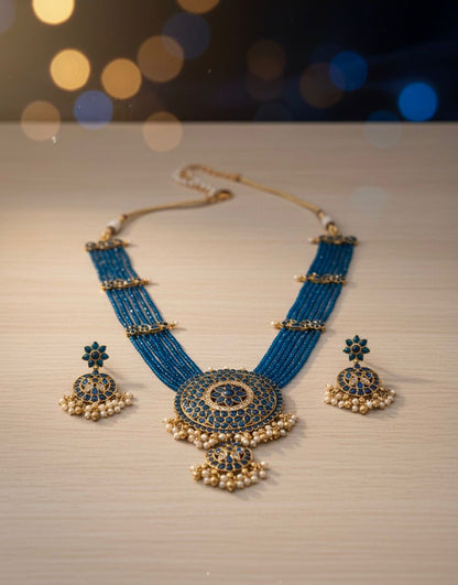 Traditional Design Temple Jewellery Set With Matching Earrings TM472BLUE