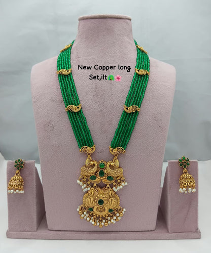 Traditional Design Temple Jewellery Set With Matching Earrings TM471GREEN