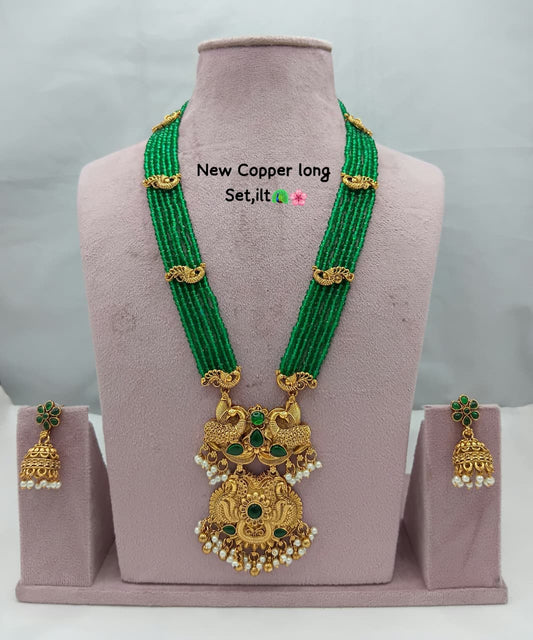 Traditional Design Temple Jewellery Set With Matching Earrings TM471GREEN