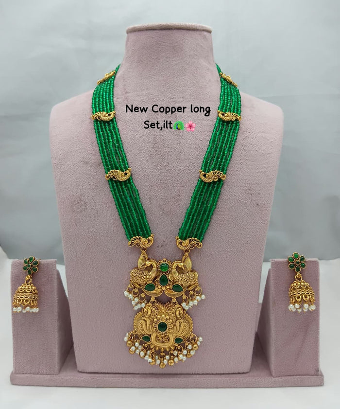Traditional Design Temple Jewellery Set With Matching Earrings TM471GREEN