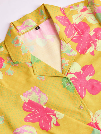 Yellow Floral Digital Print Rayon Slub Cord Set
