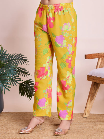 Yellow Floral Digital Print Rayon Slub Cord Set