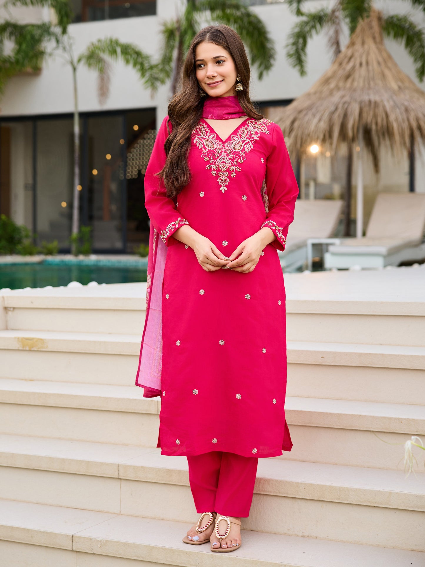 KURTI  WITH PANT & DUPATTA WF-BITS PINK