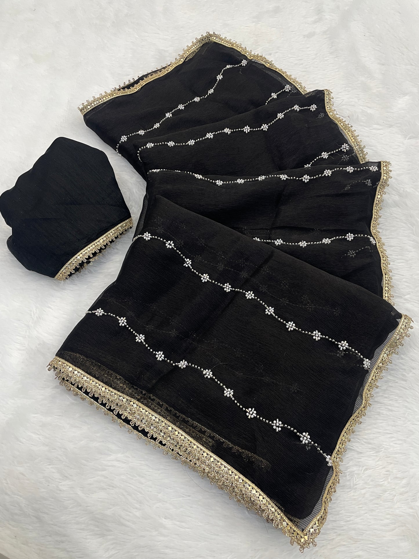 Heavy Chinnon  Saree With Unstitched Blouse DVS-61