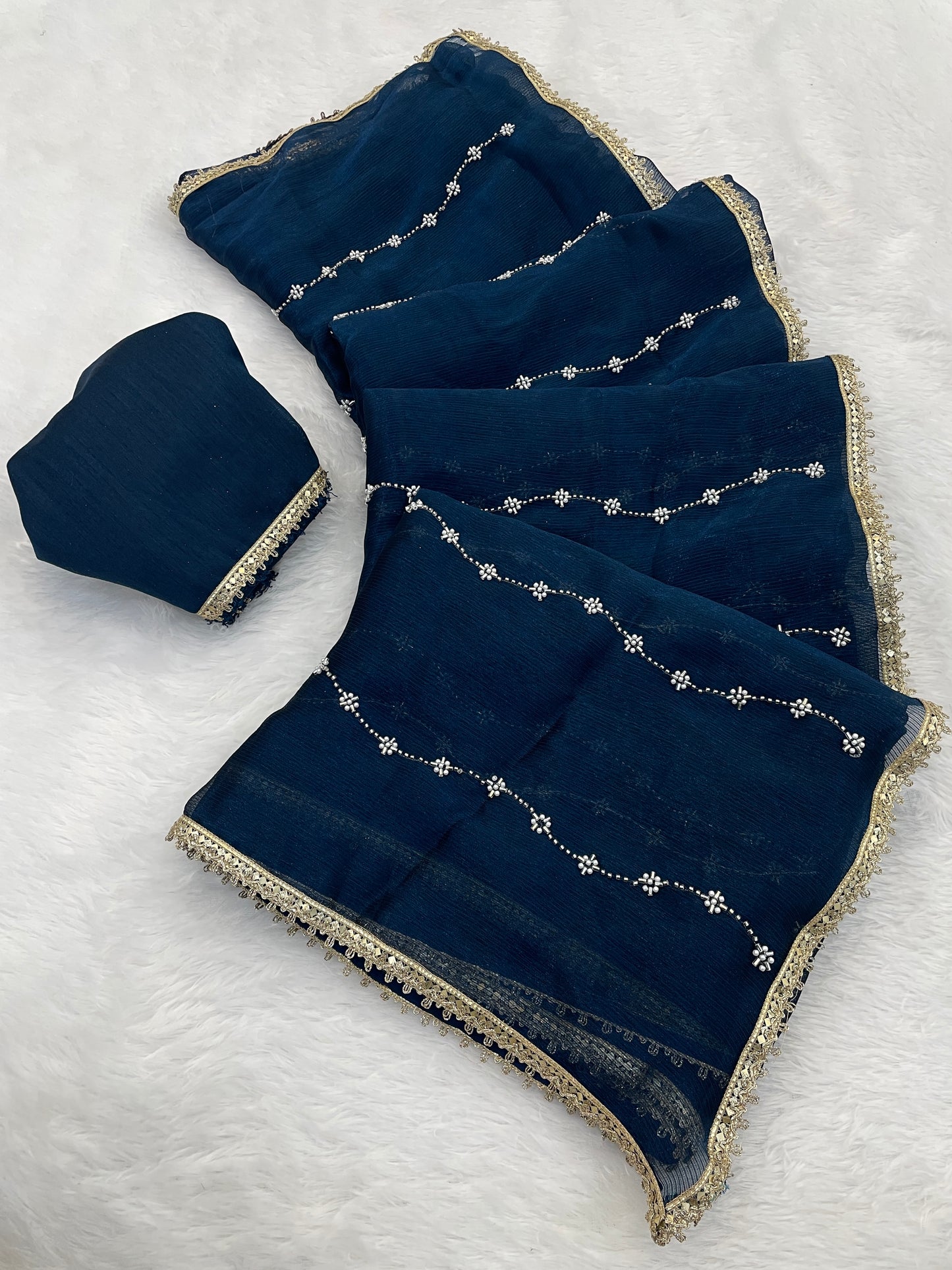 Heavy Chinnon  Saree With Unstitched Blouse DVS-61