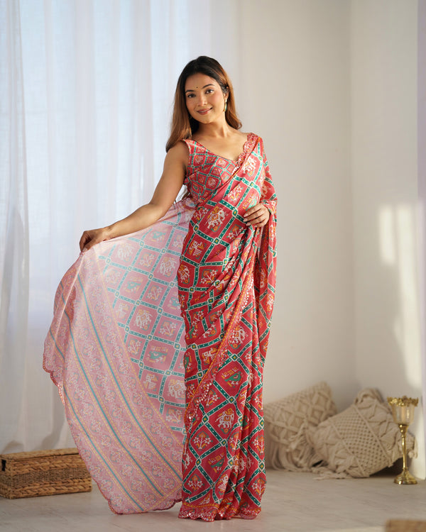 Heavy Chinnon  Saree With Unstitched Blouse DVS-09