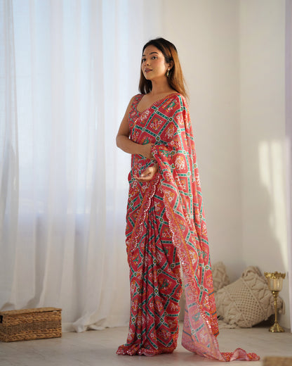 Heavy Chinnon  Saree With Unstitched Blouse DVS-09