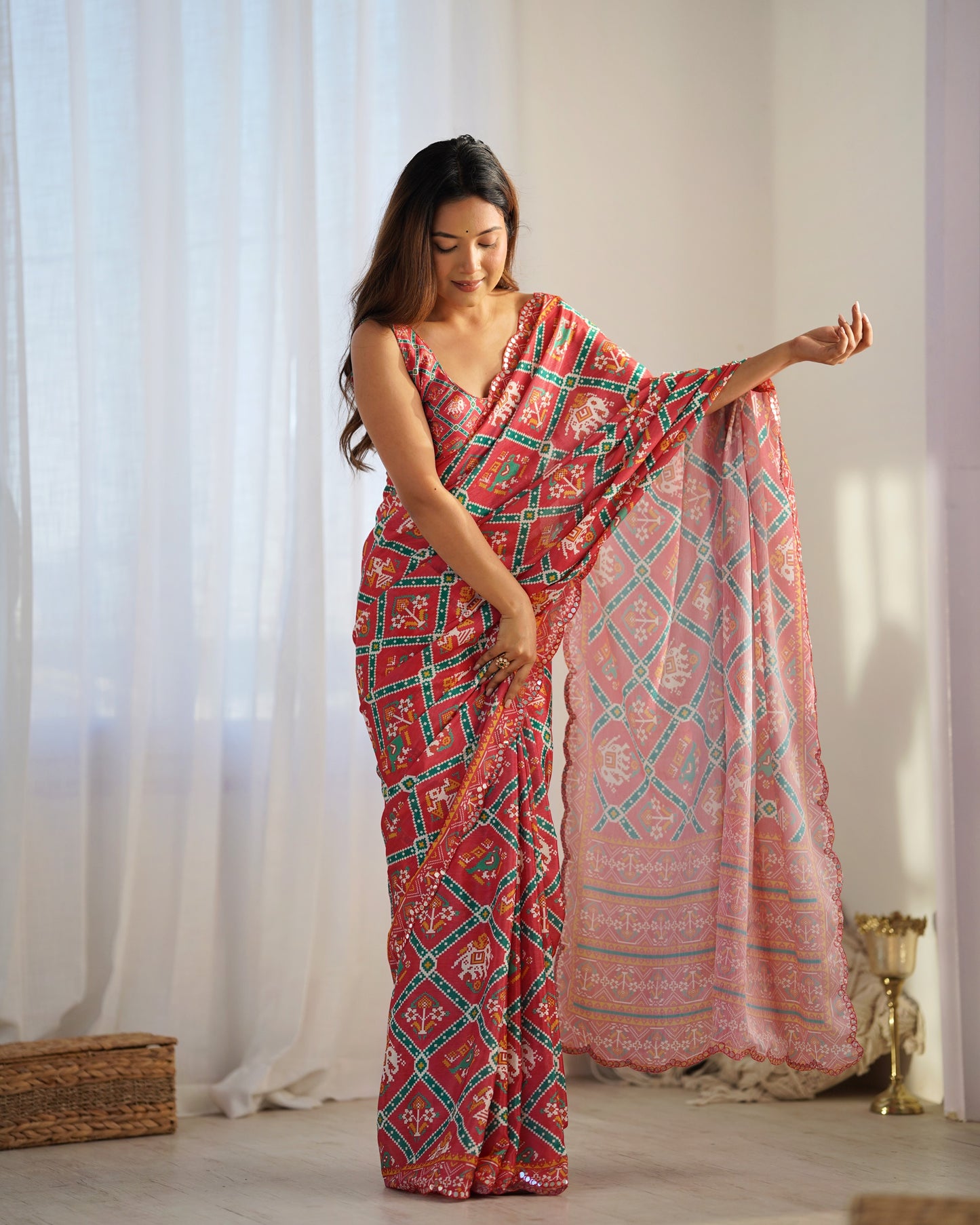 Heavy Chinnon  Saree With Unstitched Blouse DVS-09