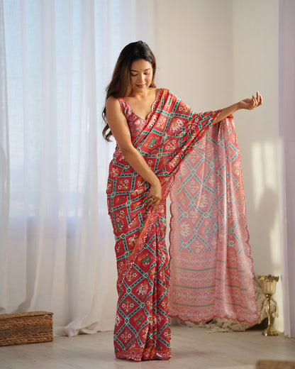 Heavy Chinnon  Saree With Unstitched Blouse DVS-09