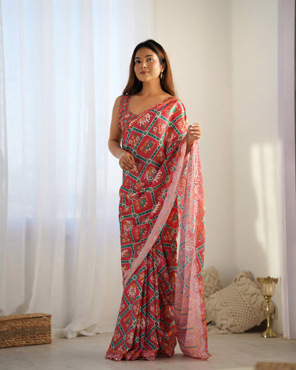 Heavy Chinnon  Saree With Unstitched Blouse DVS-09