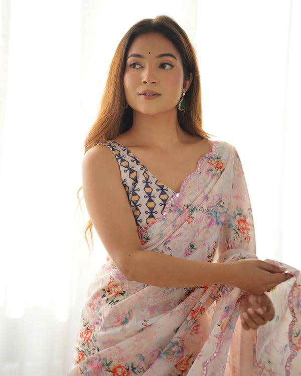 Heavy Chinnon  Saree With Unstitched Blouse DVS-10