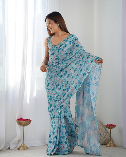 Heavy Chinnon  Saree With Unstitched Blouse DVS-11