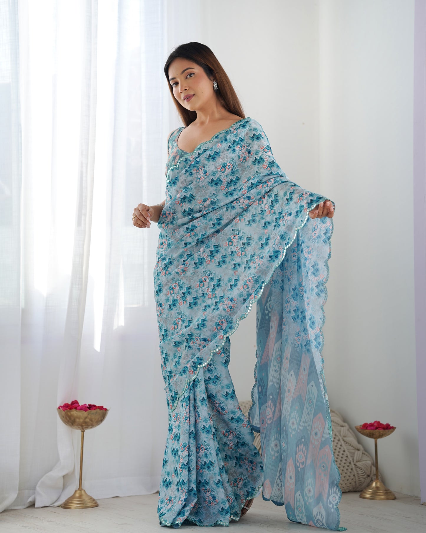 Heavy Chinnon  Saree With Unstitched Blouse DVS-11
