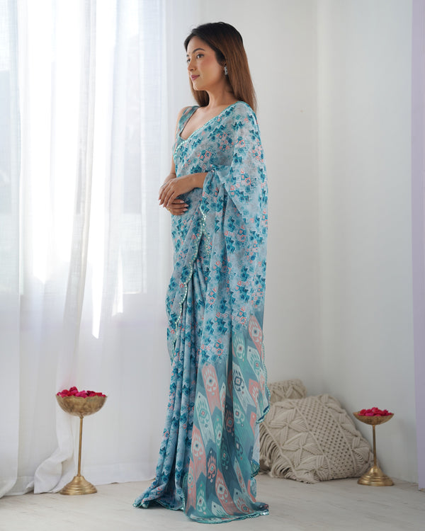 Heavy Chinnon  Saree With Unstitched Blouse DVS-11