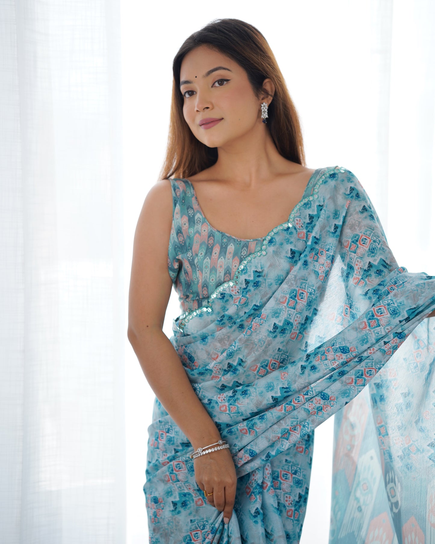 Heavy Chinnon  Saree With Unstitched Blouse DVS-11