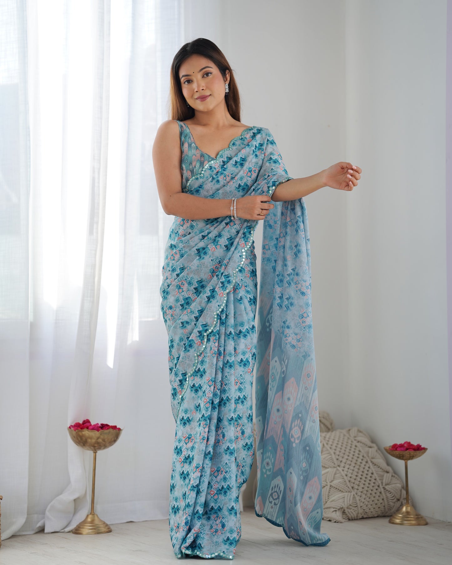 Heavy Chinnon  Saree With Unstitched Blouse DVS-11