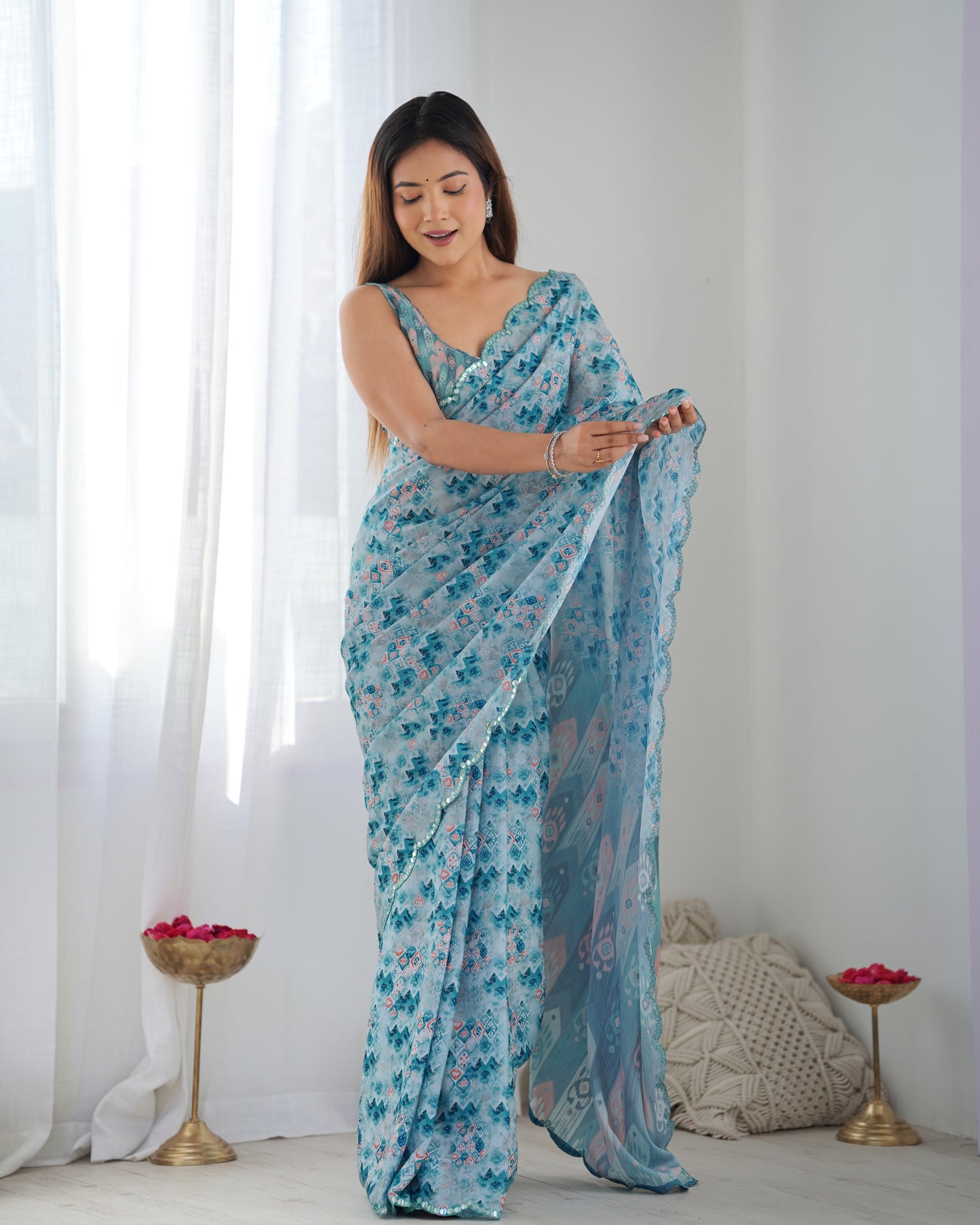 Heavy Chinnon  Saree With Unstitched Blouse DVS-11