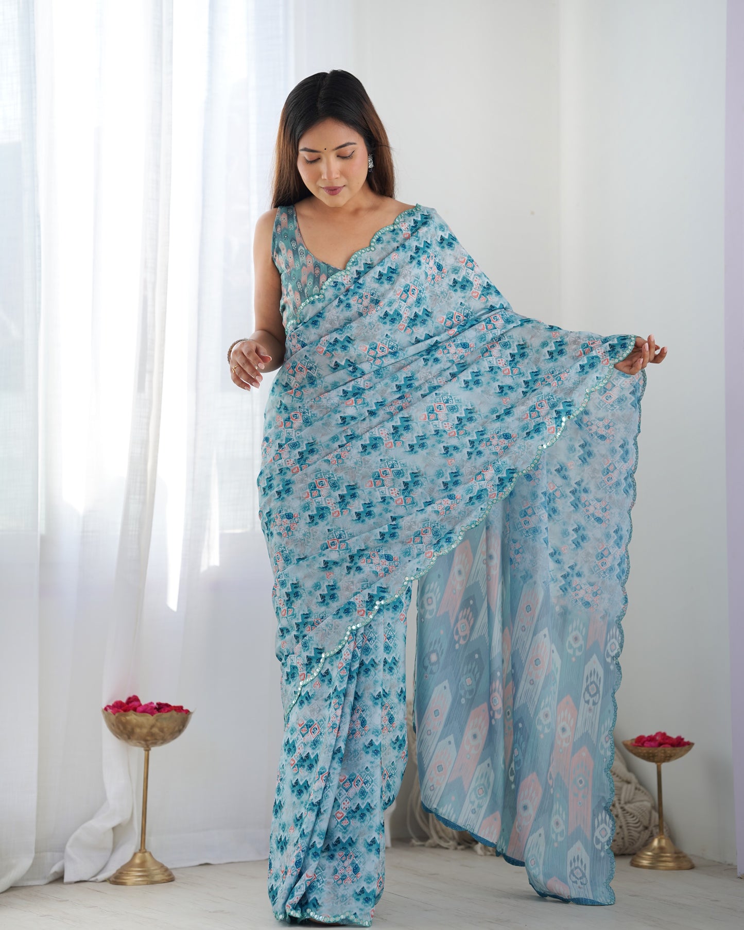 Heavy Chinnon  Saree With Unstitched Blouse DVS-11