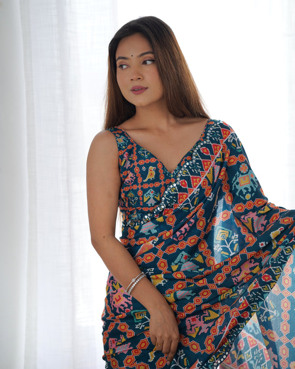 Heavy Chinnon  Saree With Unstitched Blouse DVS-12