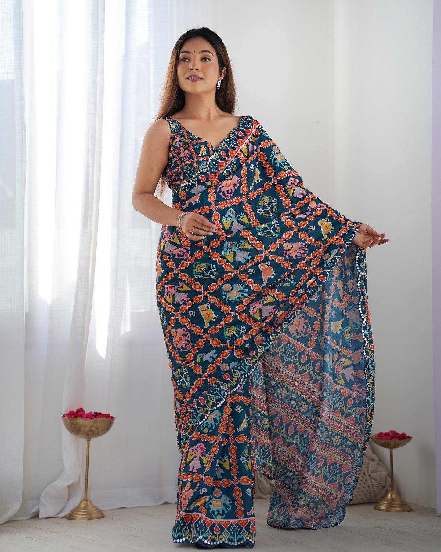 Heavy Chinnon  Saree With Unstitched Blouse DVS-12