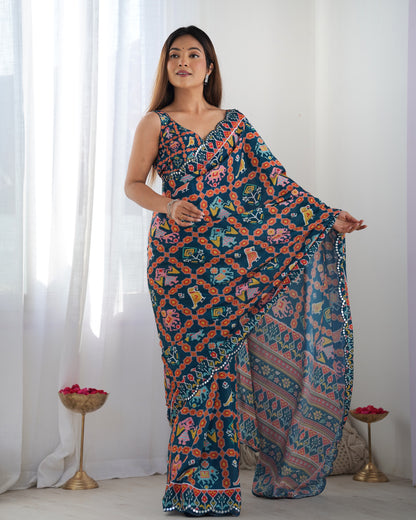 Heavy Chinnon  Saree With Unstitched Blouse DVS-12