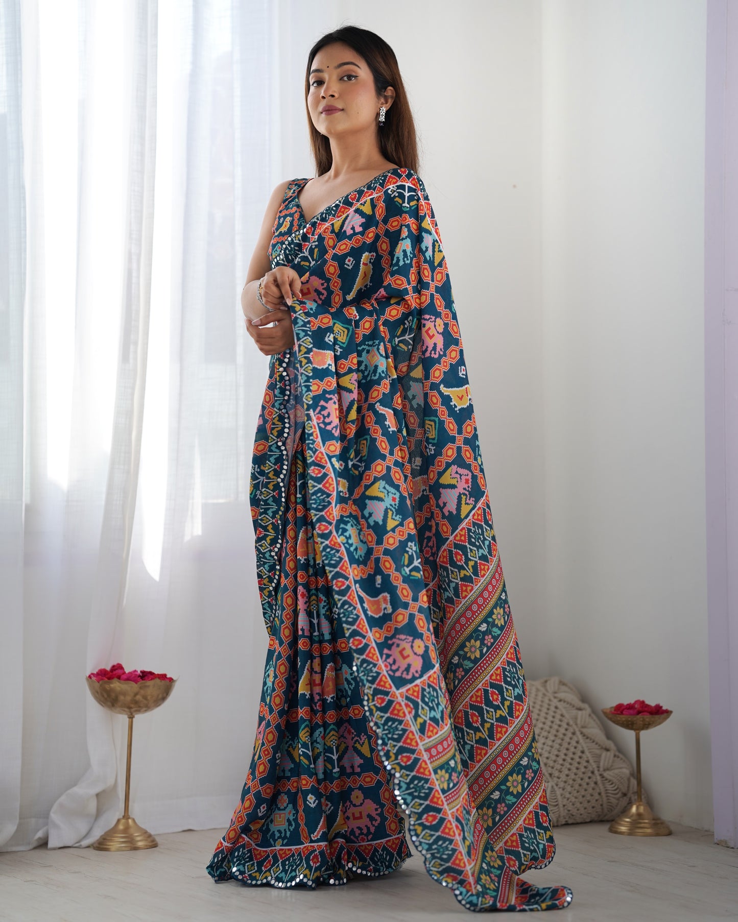 Heavy Chinnon  Saree With Unstitched Blouse DVS-12
