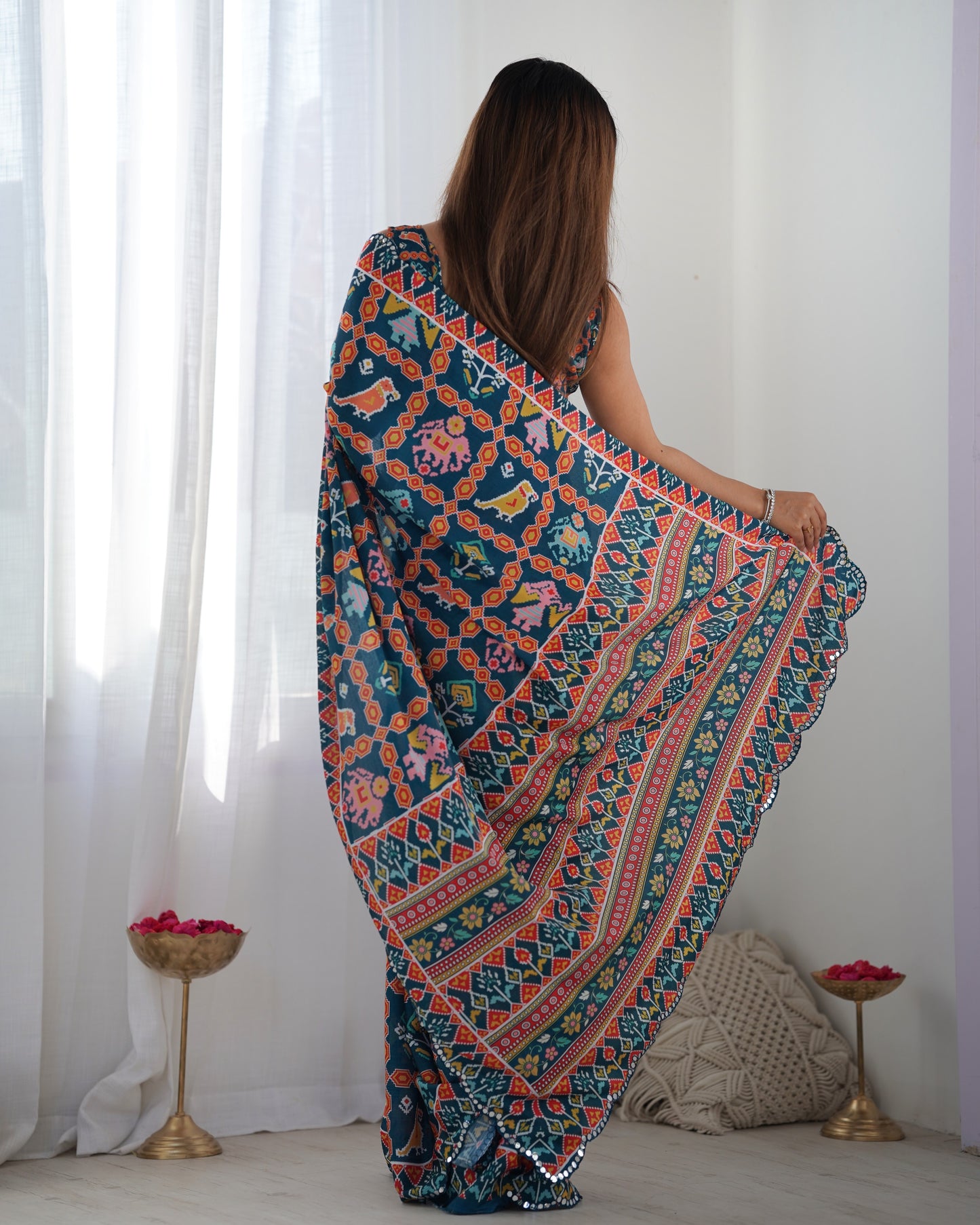 Heavy Chinnon  Saree With Unstitched Blouse DVS-12