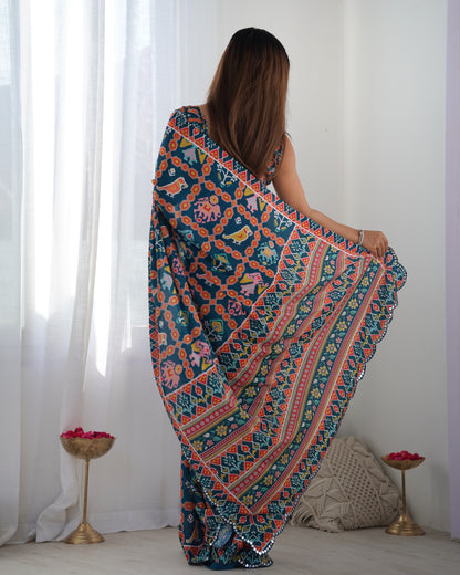 Heavy Chinnon  Saree With Unstitched Blouse DVS-12