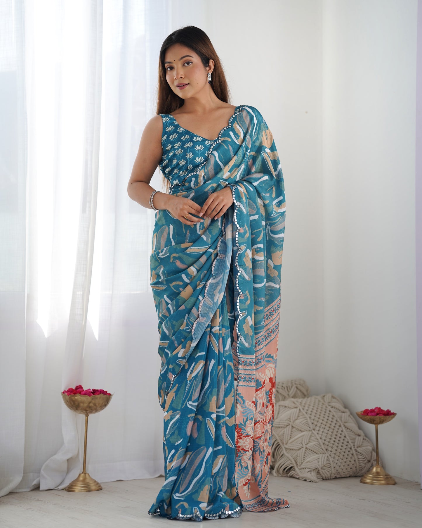 Heavy Chinnon  Saree With Unstitched Blouse DVS-13