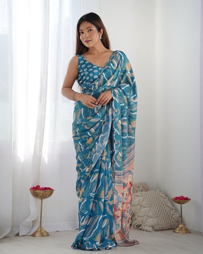 Heavy Chinnon  Saree With Unstitched Blouse DVS-13