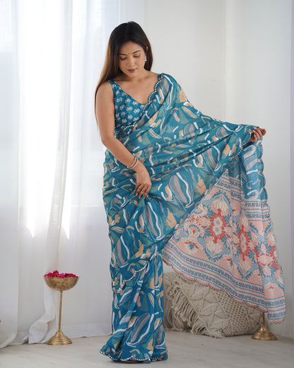 Heavy Chinnon  Saree With Unstitched Blouse DVS-13