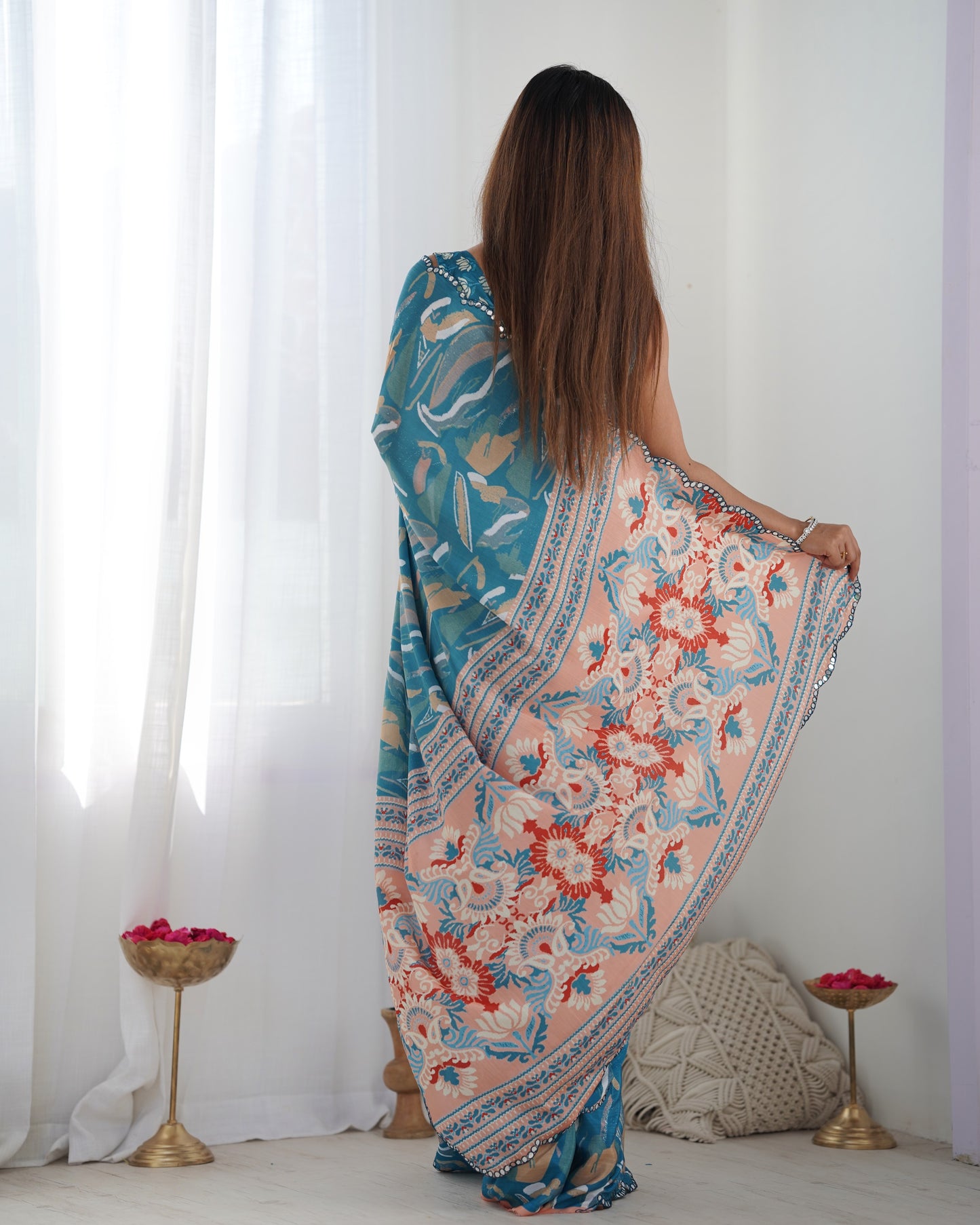 Heavy Chinnon  Saree With Unstitched Blouse DVS-13