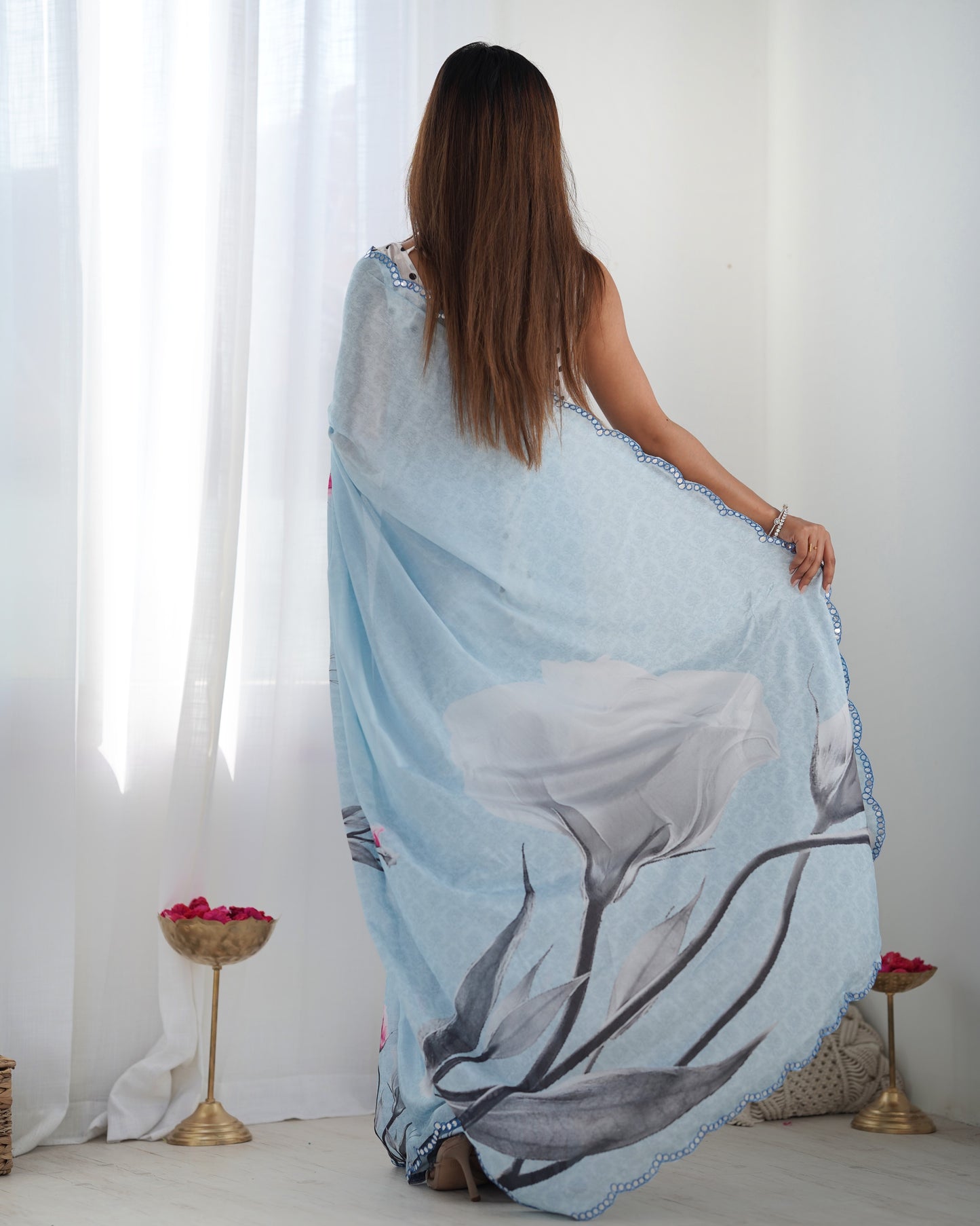 Heavy Chinnon  Saree With Unstitched Blouse DVS-14