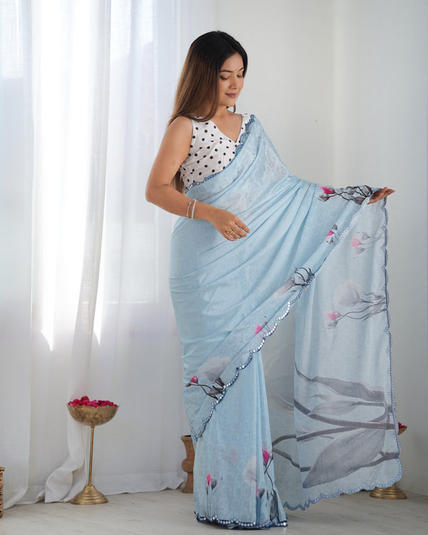 Heavy Chinnon  Saree With Unstitched Blouse DVS-14