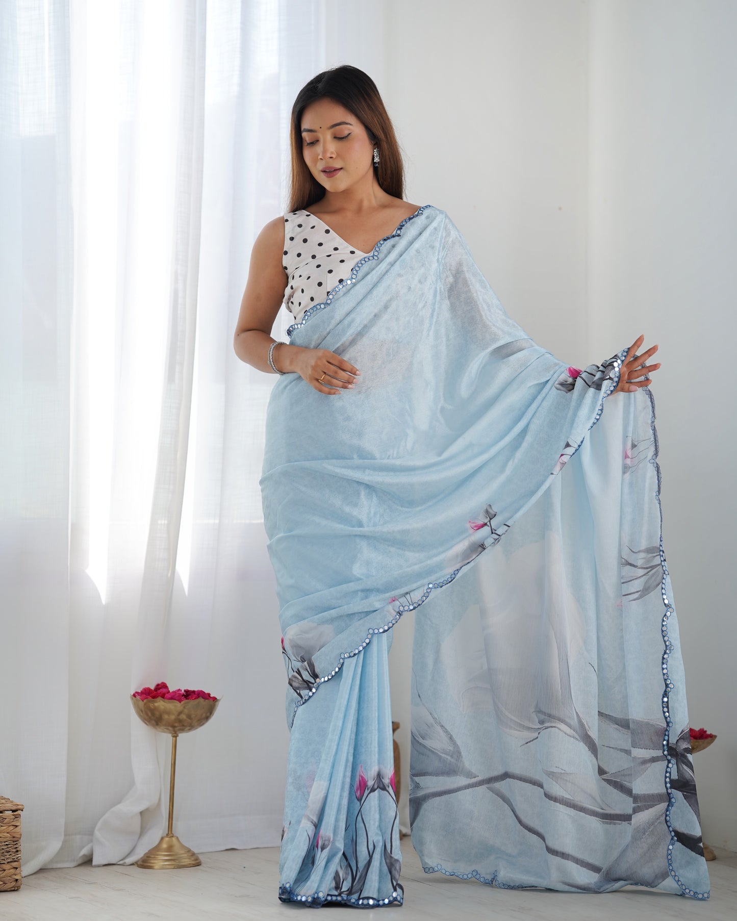 Heavy Chinnon  Saree With Unstitched Blouse DVS-14
