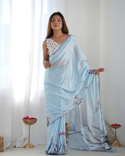 Heavy Chinnon  Saree With Unstitched Blouse DVS-14
