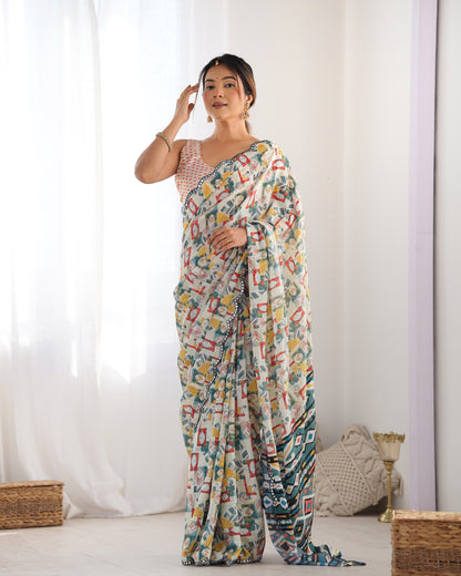 Heavy Chinnon  Saree With Unstitched Blouse DVS-15