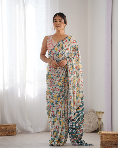 Heavy Chinnon  Saree With Unstitched Blouse DVS-15