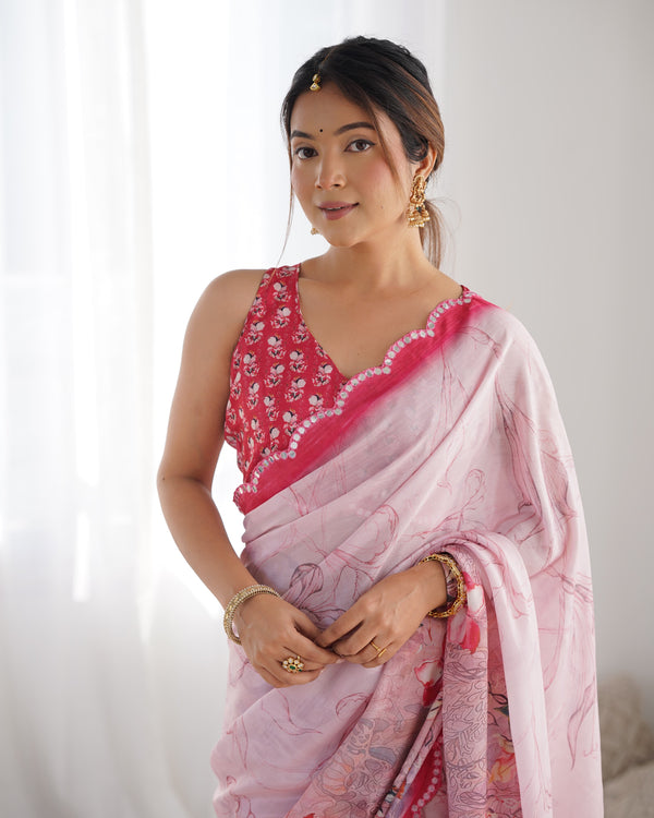 Heavy Chinnon  Saree With Unstitched Blouse DVS-16