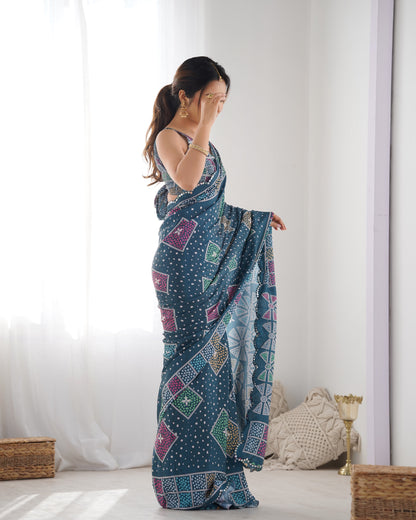 Heavy Chinnon  Saree With Unstitched Blouse DVS-17