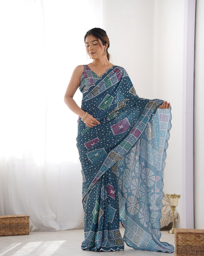 Heavy Chinnon  Saree With Unstitched Blouse DVS-17
