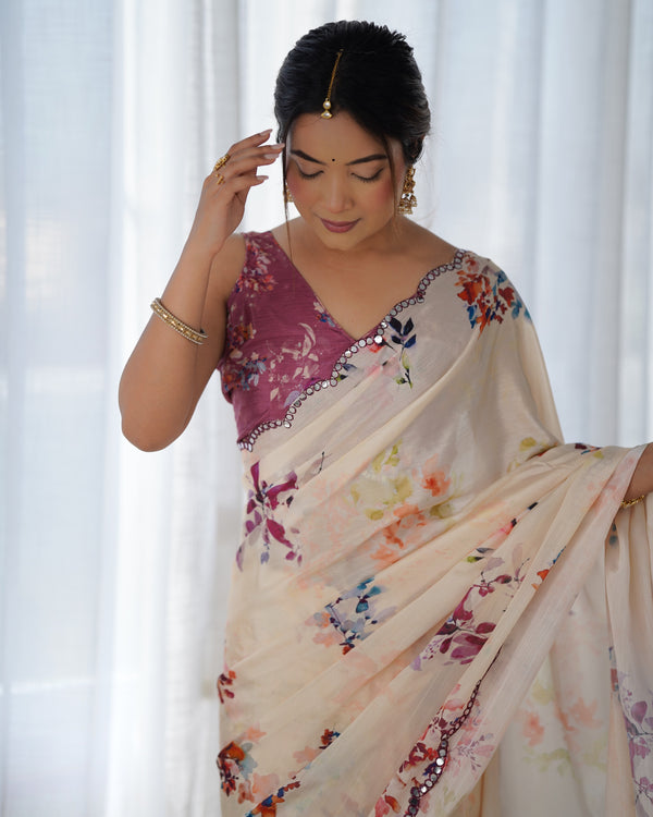 Heavy Chinnon  Saree With Unstitched Blouse DVS-19