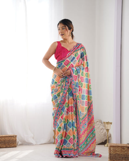 Heavy Chinnon  Saree With Unstitched Blouse DVS-20