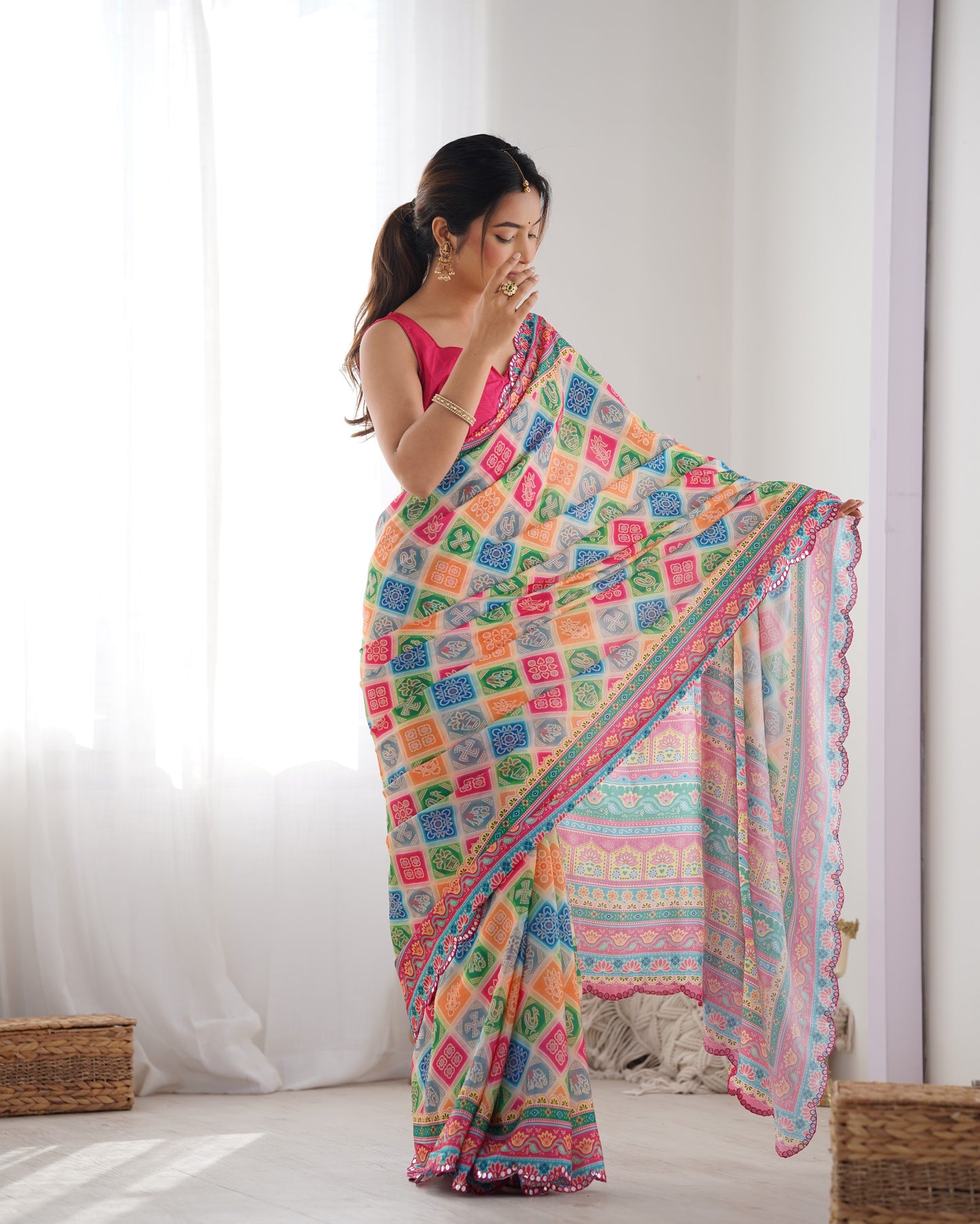 Heavy Chinnon  Saree With Unstitched Blouse DVS-20