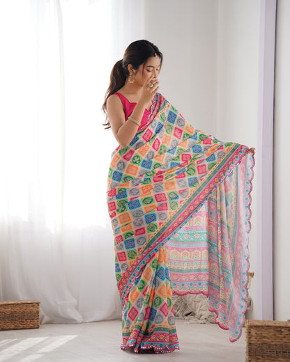 Heavy Chinnon  Saree With Unstitched Blouse DVS-20