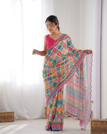 Heavy Chinnon  Saree With Unstitched Blouse DVS-20